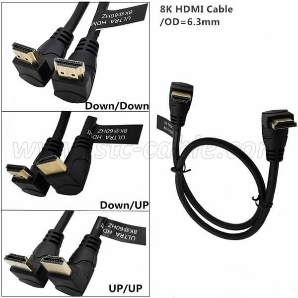 8k 2.1 hdmi both ends 90 degree down or up angle cable