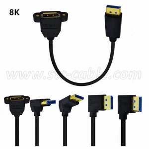 8K 90 Degree Angled DisplayPort Extension Cable With Panel Mount Screw Holes