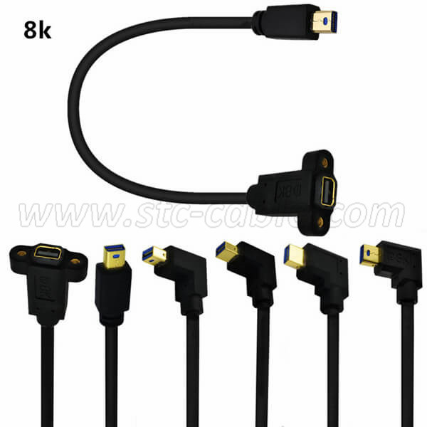 8k 90 degree mini displayport extension cable with Screw Panel Mount