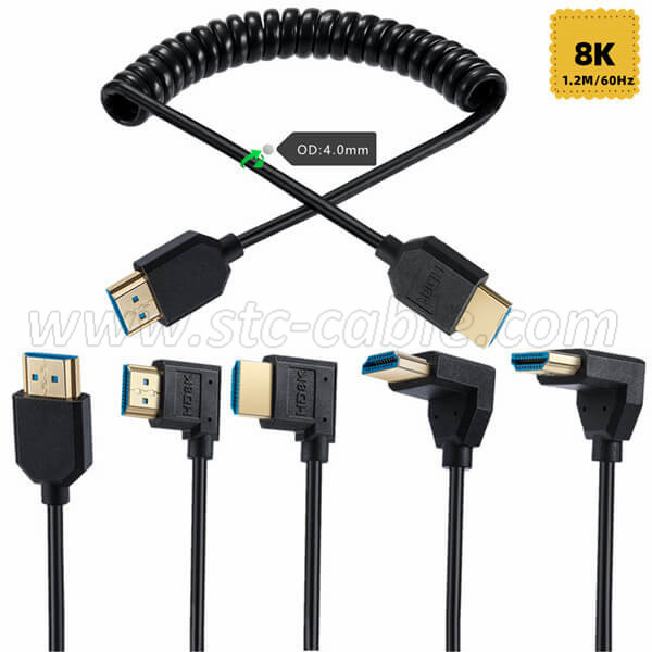 90 Degree angled HDMI 2.1 Male to Male Coiled Cable 8K