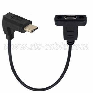 90 Degree down or up angle USB-C 3.1 Gen2 10Gbps Panel Mount Screw extension Cable