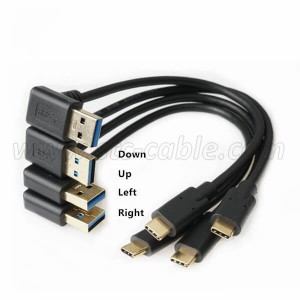 90 Degree left right up down angle USB 3.0 Type A to USB 3.1 Type C Charging Data Cable