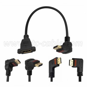 90 Degree Angle 4K DisplayPort Male with Connector clasp control button to Female panel mount Extension Cable