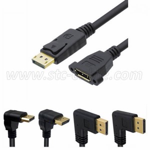 90 Degree Angled 4K DisplayPort Extension Cable with Panel Mount Screw Hole