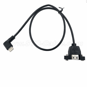 USB 3.1 Type-C Male angled to USB 2.0 Type-A Female Panel Mount Cable