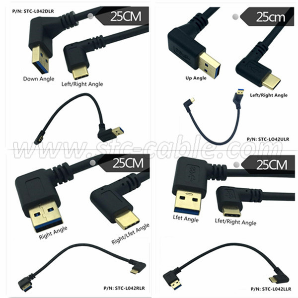 90 degree USB 3.0 A to 90 degree USB 3.1 C Cable