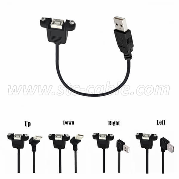 90 degree angle USB 2.0 A Male to Type B Female Printer Extension cable with panel mount holes