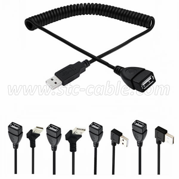 90 degree coiled usb extension cable