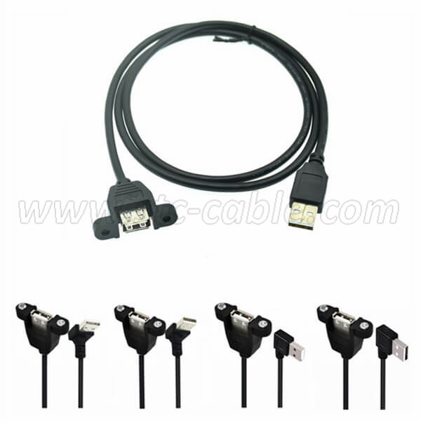 90 degree usb 2.0 extension cable with panel mount holes