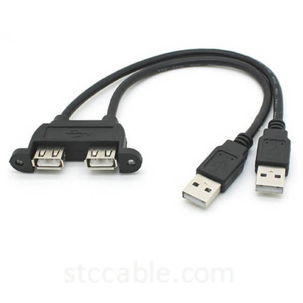 Combo Dual USB 2.0 Male to Female Extension Cable 0.2m with Screw Panel Mount Holes