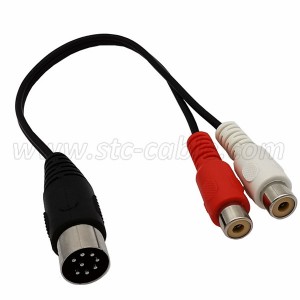 Din 8 Pin male to 2 RCA female Cable