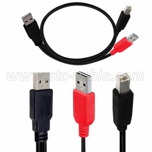 Dual USB 2.0 Male to Standard B Male Y Cable