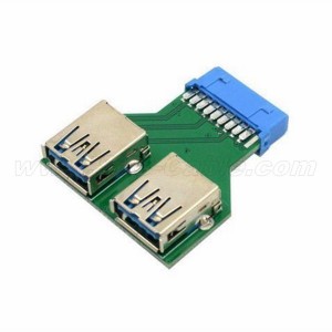 Dual USB 3.0 A Type Female to Motherboard 20 Pin Box Header Slot Adapter PCBA