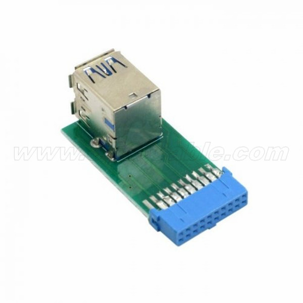 Dual USB 3.0 A Type Female to cable Motherboard 20 Pin Box Header Slot Adapter PCBA