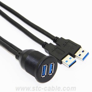 Dual USB 3.0 Male to USB 3.0 Female Extension Cable With Flush Mount Panel