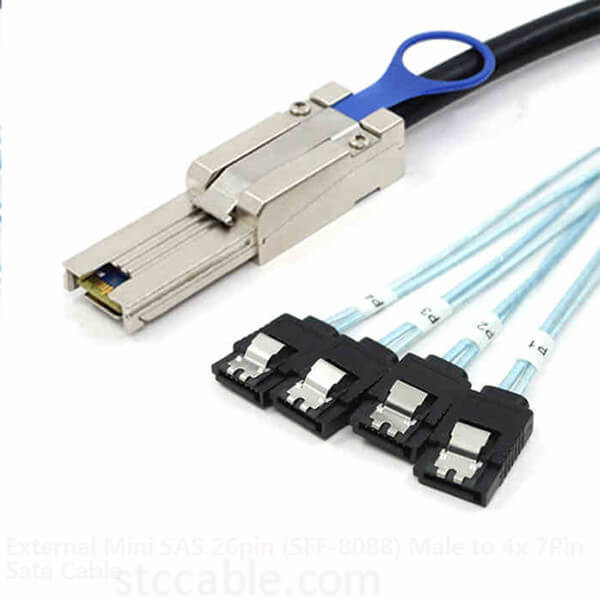 External Mini SAS 26pin (SFF-8088) Male to 4x 7Pin Sata Cable Mini-SAS 26P TO 4 SATA cable with latch 0.5M