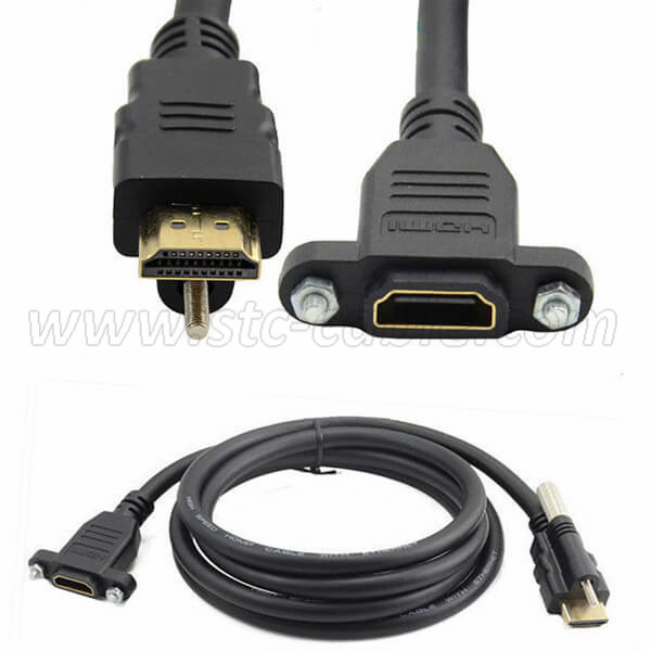 HDMI with locking screw to HDMI Female panel mount Cable