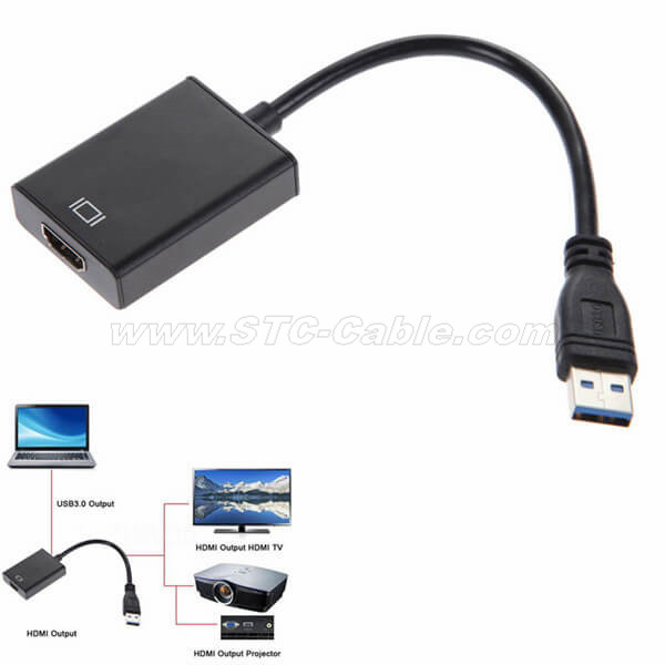 High Speed USB 3.0 To HDMI Adapter Metal Shell Male To Female HDMI Video Cable Converter For Laptop HDTV TV Black