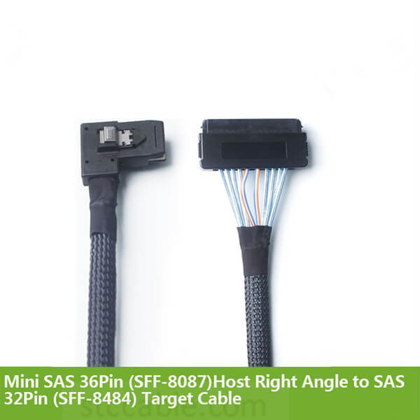Internal Mini SAS 36Pin (SFF-8087)Host Right Angle to SAS 32Pin (SFF-8484) Target Cable 0.9m