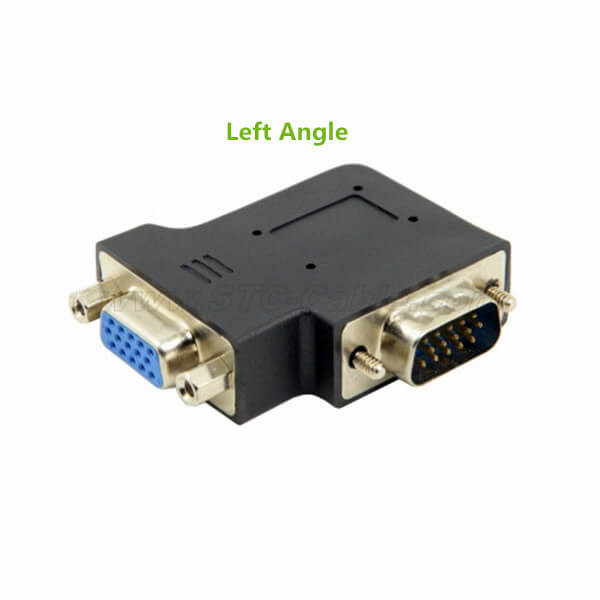 Left Angled 90 Degree VGA SVGA Male To Female extension Adapter Black