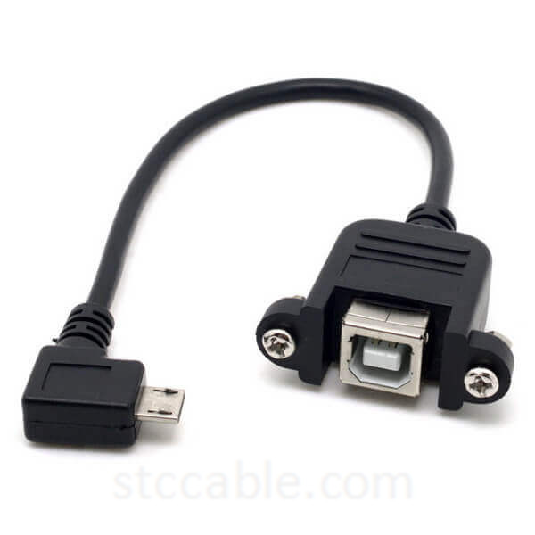 Left Angled Micro USB Panel Mount Type B female Cable - Black (20cm)