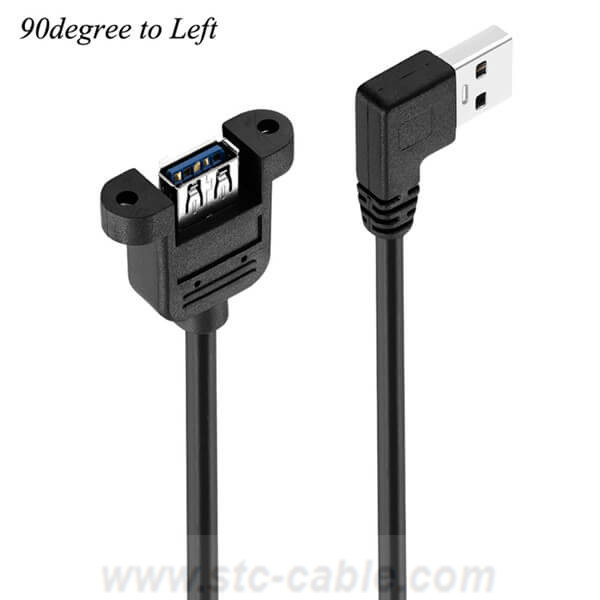 Left angle USB3.0 Extension Cable With Screw Panel Mount