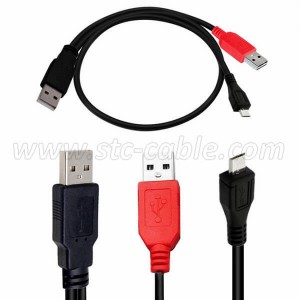 Dual USB Type A 2.0 Male to Micro USB Y Cable