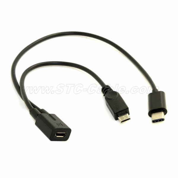 Micro USB Female to USB 3.1 USB-C & Micro USB Male Splitter Cable