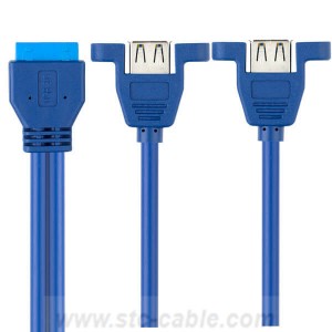 MotherBoard 20Pin to Dual USB 3.0 Female Y Splitter Cable with Screw