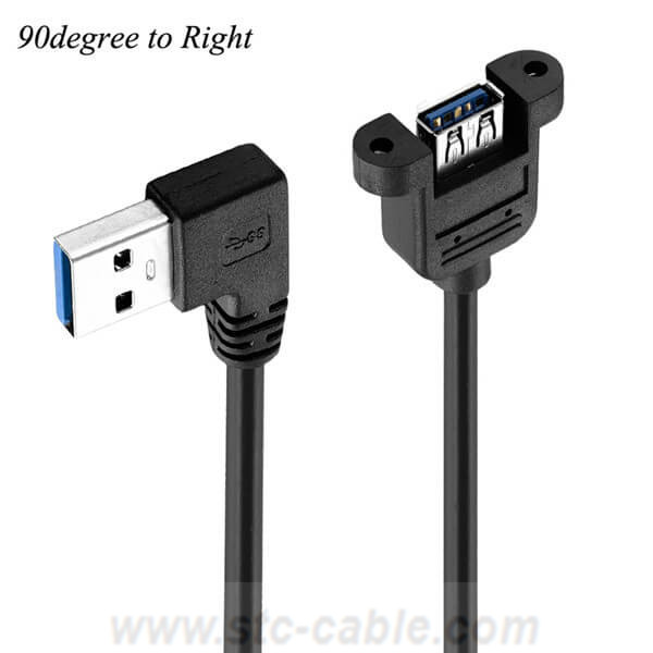 Right angle USB3.0 Extension Cable With Screw Panel Mount 0.5m