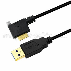 USB 3.0 A Male to Micro B Male Right Angled 90 Degree Cable with Locking Screws