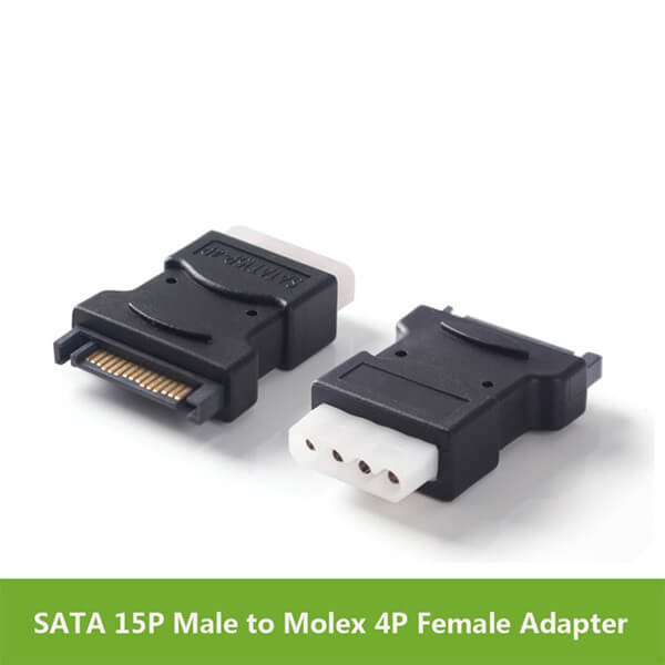 SATA 15P Male to Molex 4P Female Adapter Black