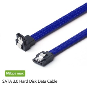 SATA 3.0 III SATA3 7pin Data Cable 6Gbs Right Angle Cables HDD Hard Disk Drive Cord with Nylon Premium Sleeved