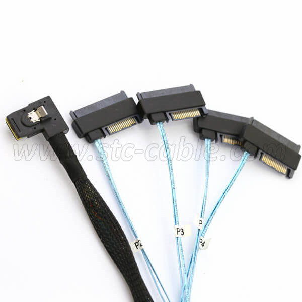 SFF-8087 left angle to 4 SAS 29-Pin SFF-8482 Cable with sata power