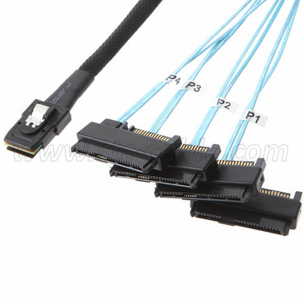 SFF-8087 to 4 SAS 29-Pin SFF-8482 Cable with sata power