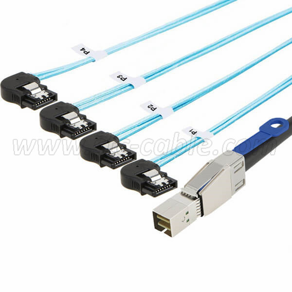 SFF-8644 To 90 degree left angle 4 X SATA 7Pin Hard Disk Cable