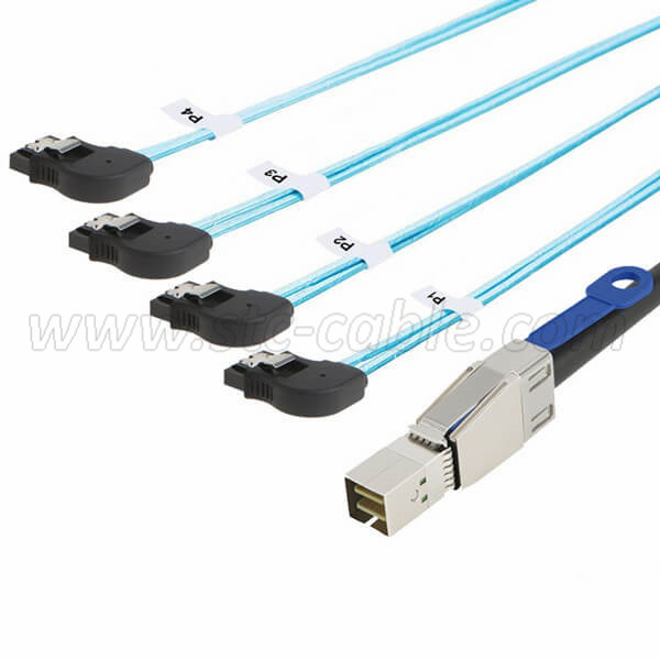 SFF-8644 To 90 degree right angle 4 X SATA 7Pin Hard Disk Cable