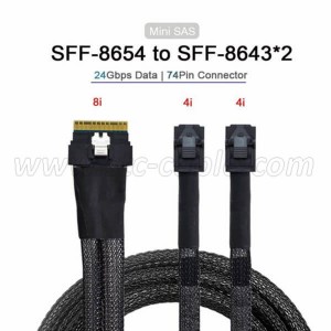 Slimline SAS Slim 4.0 SFF-8654 8i 74pin to Dual SFF-8643 4i Mini SAS HD Cable PCI-Express
