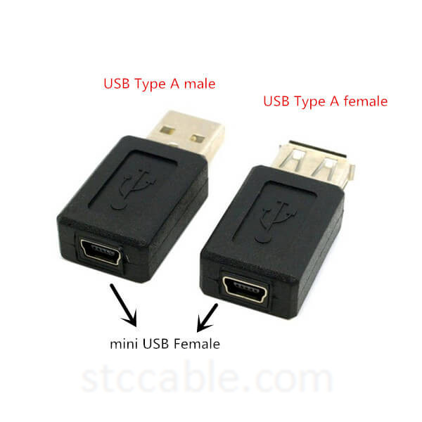 USB 2.0 A Type female to Mini USB 5pin Female Extension Adapter Black 1