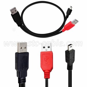 Dual USB 2.0 Type A Male to Mini USB Y Cable