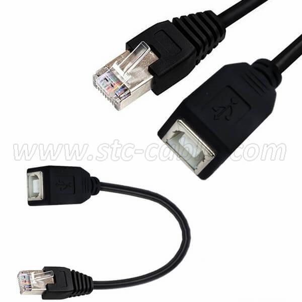 USB 2.0 B Female Jack to RJ45 Male Panel Mount Printer cable