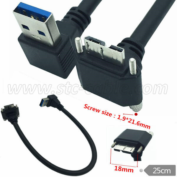 USB 3.0 A Down Angle to Micro USB 3.0 B Down Angle Cable with Panel Mount Screws