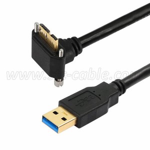 USB 3.0 A Male to Micro B Down Angled 90 Degree with Dual Locking Screws