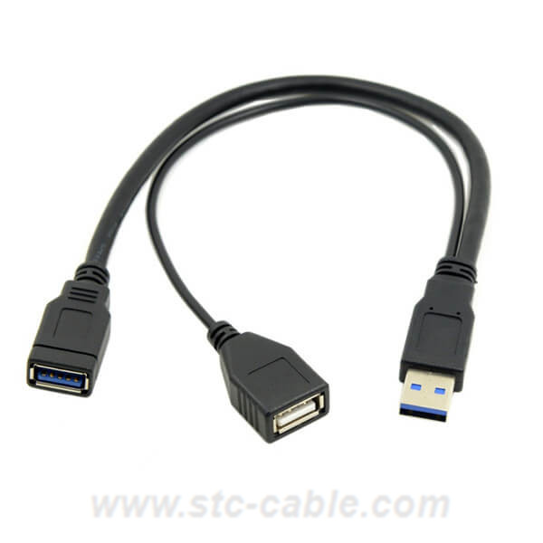 USB 3.0 Male to Dual USB Female Extra Power Data Y Extension Cable for Mobile Hard Disk 0.2m