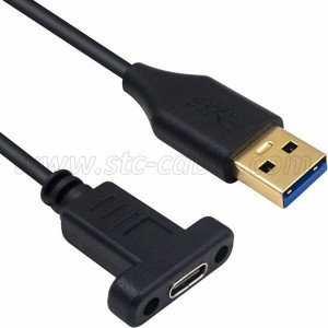 USB 3.0 Type A Male to Type C Female Data Cable with Panel Mount Screw Hole