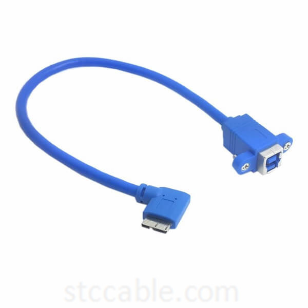 USB 3.0 Type B Female to Micro B Male 10pin 90 degree cable With Panel Mount Screw Holes 0.2M