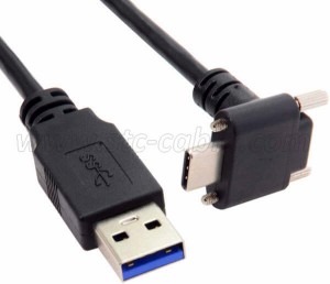USB 3.1 Type-C Dual Screw Locking Down Up Angled to Standard USB3.0 Data Cable 90 Degree for Camera