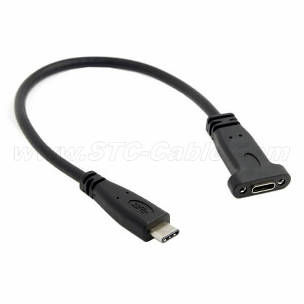 USB 3.1 Type C Male to Female Duplex audio and video Extension Data Cable type-c with Panel Mount Screw Hole 0.2m