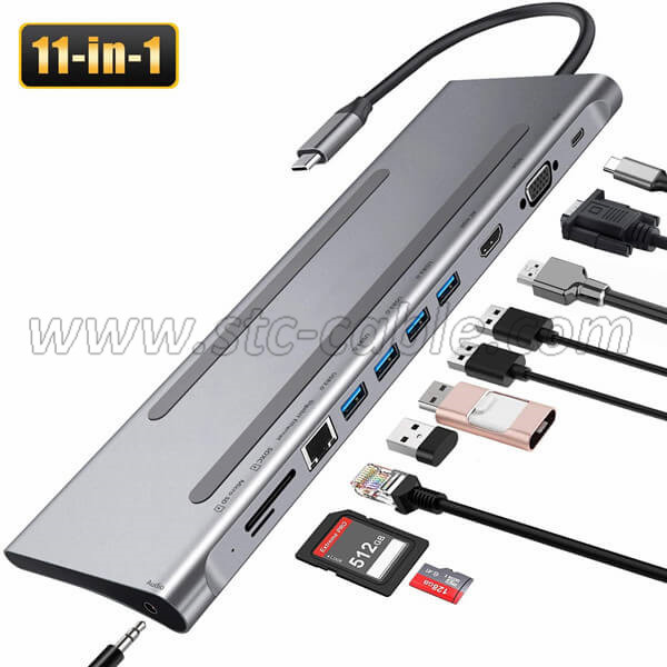 USB C Hub 11 in 1 with with Gigabit Ethernet Port and card reader