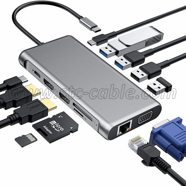 USB C Hub 12-in-1 Type C Adapter with Ethernet